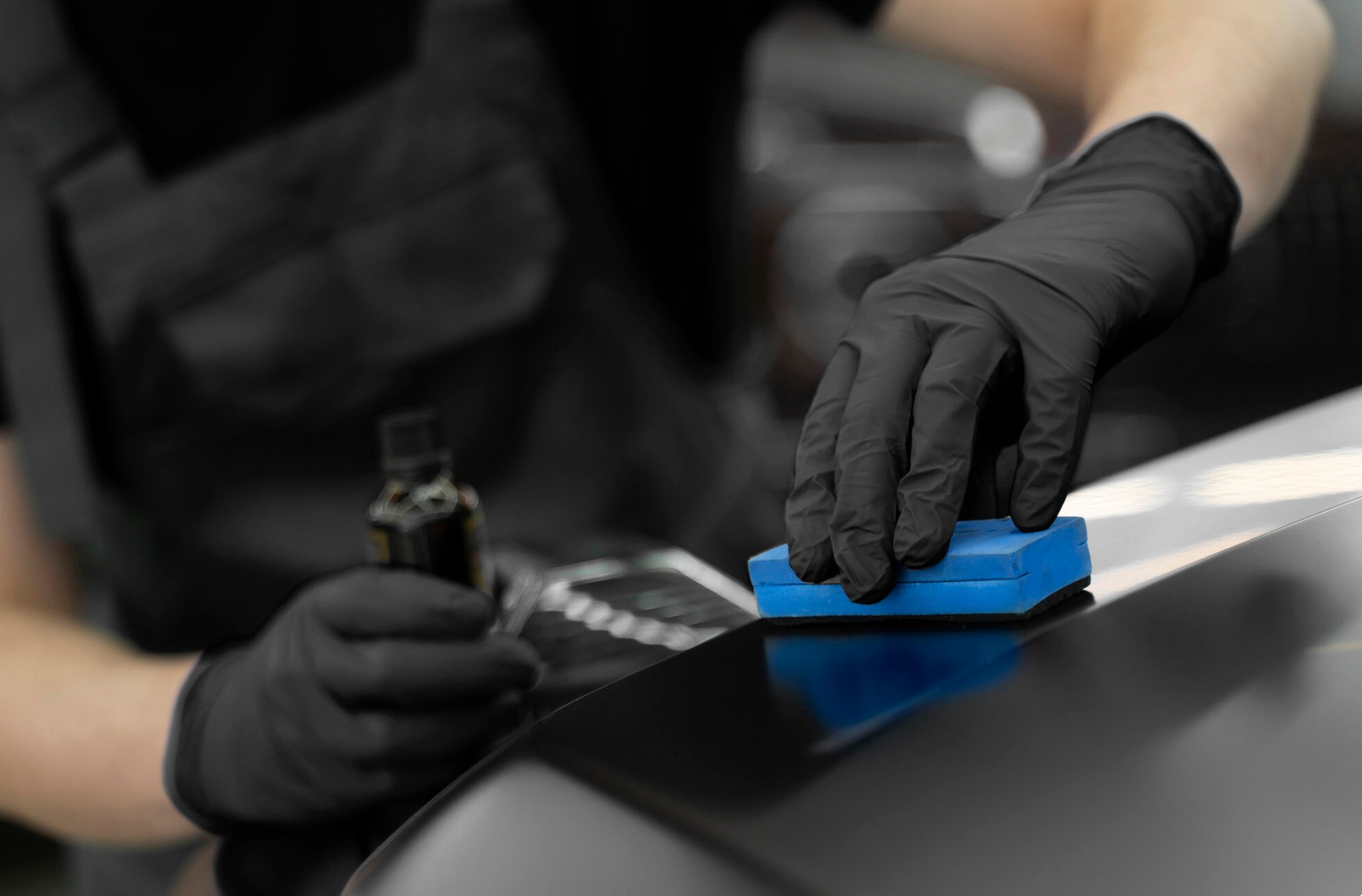 Glossy vehicle finish after professional paint coating